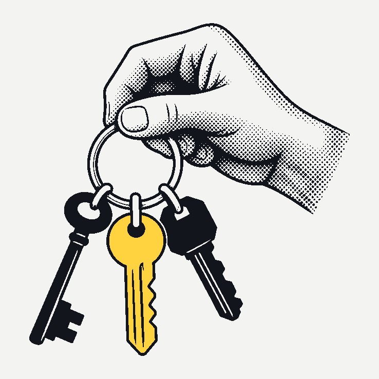 One hand holds a key ring with three different keys.